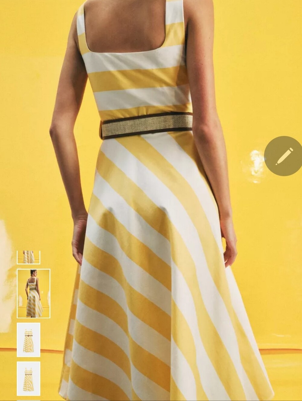 Zara Yellow and White Striped Square-Neck Midi Dress - Picture 3 of 16